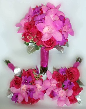 Pink orchid bouquets showcasing Carmen's artistry and attention to detail