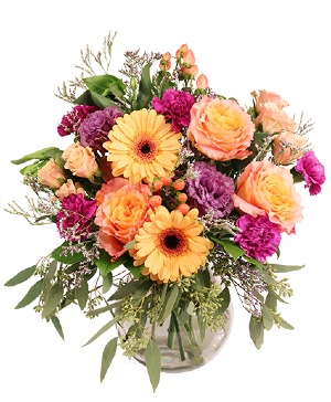 Custom purple and peach arrangement designed to the customer's specifications